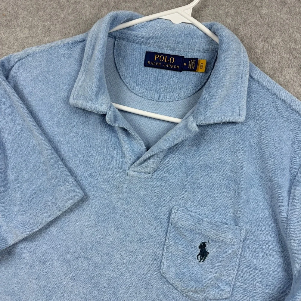 Polo Ralph Lauren Shirt Mens Medium Custom Fit Terry Cloth Johnny Collar Resort